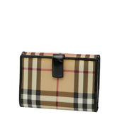 バーバリー ノバチェック 二つ折り財布 ベージュ ブラック PVC レザー レディース BURBERRY 【中古】
